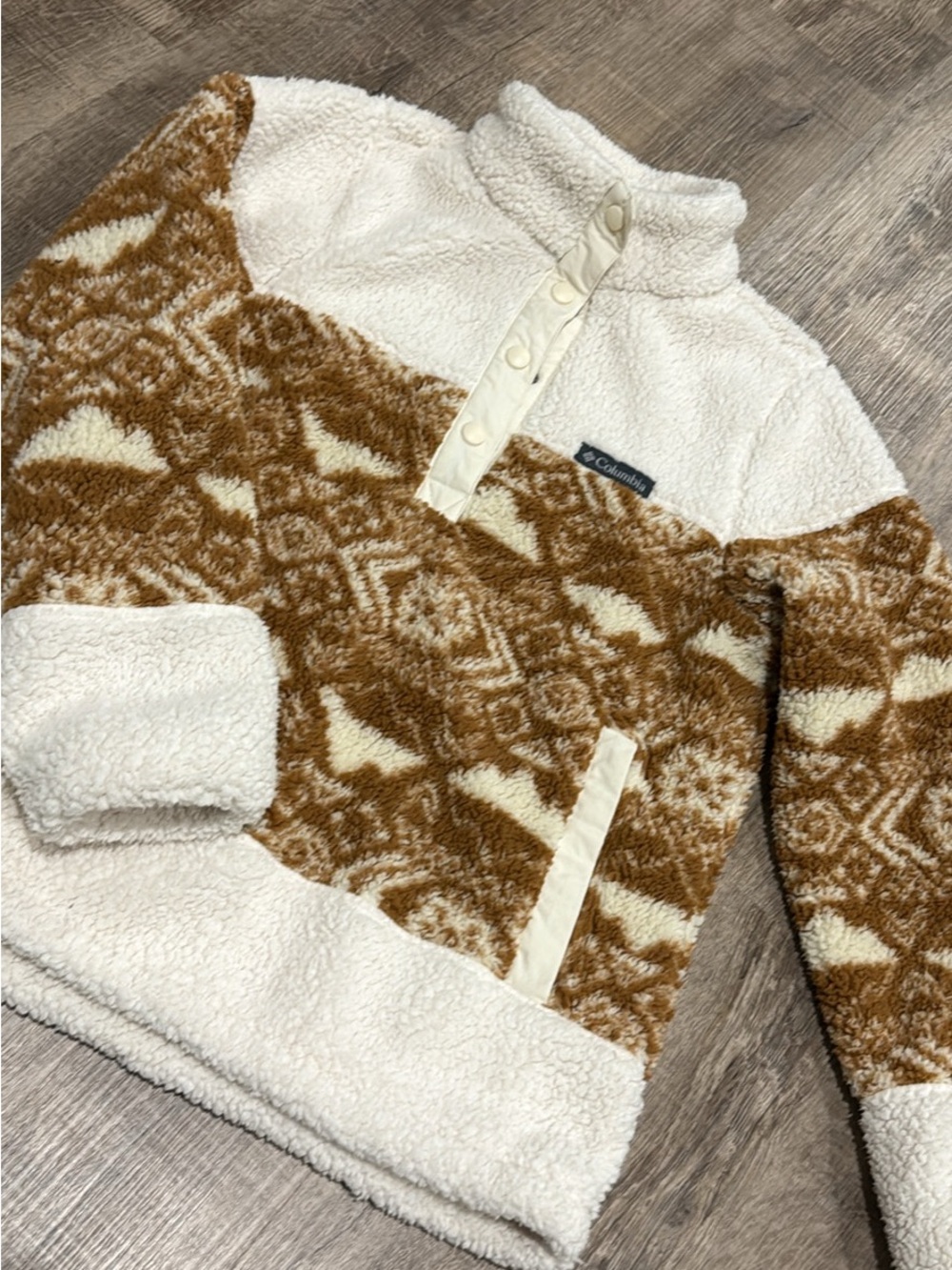 Columbia Cream & Brown Patterned Sherpa Snap Pullover